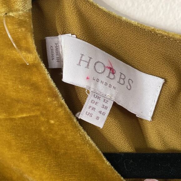 Hobbs London Crushed Velvet Dress Yellow Golden Mini Short 8 Silk Designer - Picture 4 of 8